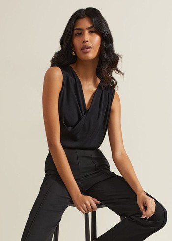 Phase Eight Sutton Sleeveless Drape Rib T Shirts Black Canada | CVJGWH-376